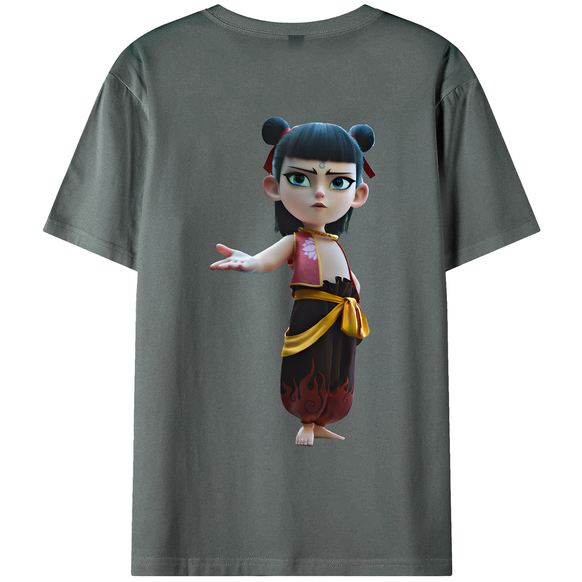 （画像用） Ne Zha 2 ナタ 魔童の大暴れ 綿100％ メンズ半袖Tシャツ（バックプリント） 通気性